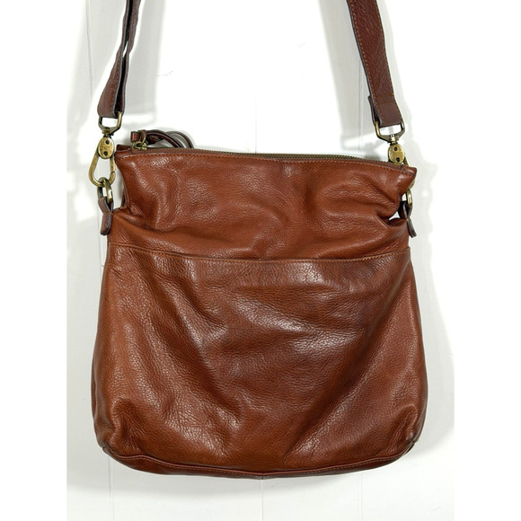 Margot New York Mickey Cognac Brown Leather Double Zip Crossbody Shoulder Bag - Picture 3 of 16